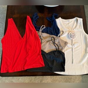 Stylish Women's Tops Set - Cream, Tan, Black, Red and Blue